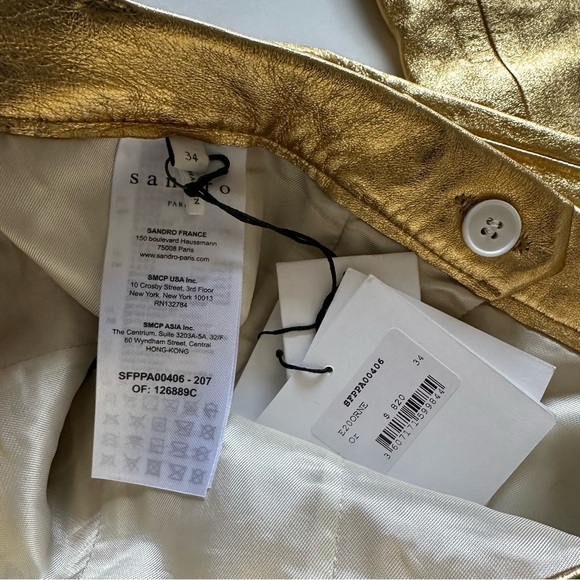Sandro Orne Metallic Lamb Leather Pants Gold Size XS - Picture 11 of 16